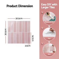 Artiss 3D Peel and Stick Wall Tiles Self Adhesive LinearGrid Backsplash 10 Sheets, Pink