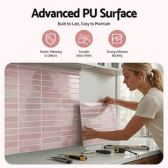 Artiss 3D Peel and Stick Wall Tiles Self Adhesive LinearGrid Backsplash 10 Sheets, Pink