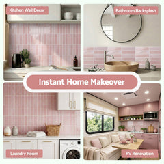 Artiss 3D Peel and Stick Wall Tiles Self Adhesive LinearGrid Backsplash 10 Sheets, Pink