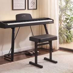 Alpha Piano Bench Adjustable Seat Heavy Duty H-Shape Piano Stool Black