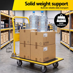 Giantz Platform Trolley Hand Truck Folding Platform Cart 150kg Load Yellow