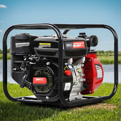 Giantz Petrol Water Pump, 2" 7HP Max High Flow Transfer Fire Fighting Pumps Rain Tank Oil Irrigation Garden Farm Pond Outdoor Irrigations, with Hose Fittings Inlet Filter Rubber Feet Black Red