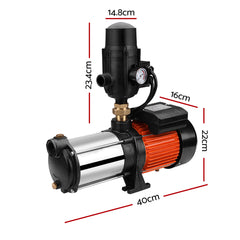 Giantz 1800W Max 5-Stage Garden Water Pump High Pressure Irrigation Booster Pump, Automatic Multi-Stage External Sprinkler Pump for Rainwater Tank Transfer, Home Farm Lawn, Black