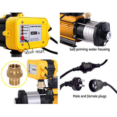 Giantz Garden Water Pump High Pressure 2000W Max 5 Stage Tank Irrigation Transfer Booster Yellow