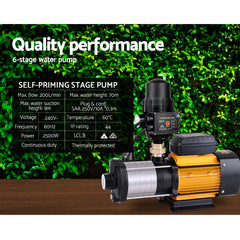 Giantz Garden Water Pump High Pressure 2500W Max 6-Stage Tank Irrigation Transfer Booster Pump Black