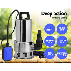 Giantz 1800W Max. Submersible Dirty Water Pump Bore Tank Well Steel Automatic Clean