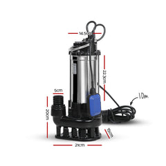 Giantz 2000W Max. Submersible Dirty Water Pump Bore Tank Well Steel Automatic
