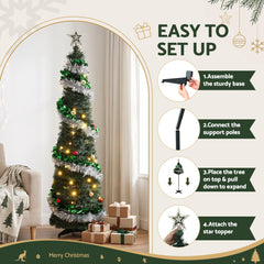 Jingle Jollys Pop Up Christmas Tree Pre Decorated Warm White LED 155cm