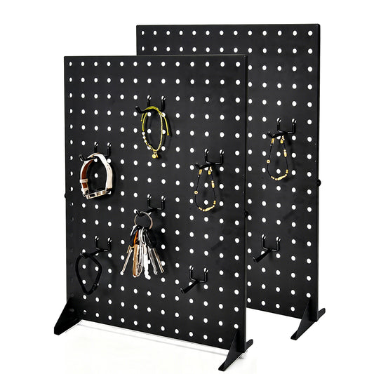 2Pcs Pegboard Display Stand Tabletop Black Iron Peg Board With 24 Peg Hooks for Jewellery Earring Craft Retail Shop Events and Fairs Display Size 44x33.5cm