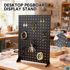2Pcs Pegboard Display Stand Tabletop Black Iron Peg Board With 24 Peg Hooks for Jewellery Earring Craft Retail Shop Events and Fairs Display Size 44x33.5cm