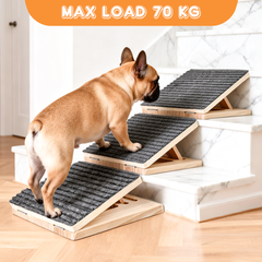 2pcs Foldable Pet Ramp for Stairs Portable Wooden Ramp 3-Level Adjustable with Anti-Slip Mat for Small Dogs Cats Injured and Elderly Pet 70kg Load Capacity