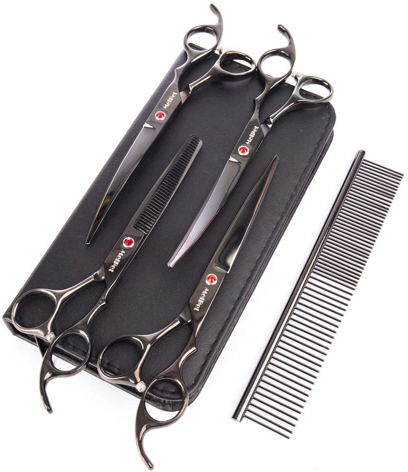 Pet Dog Grooming Scissors Shear Hair Cutting Set Curved Tool Kit-Black