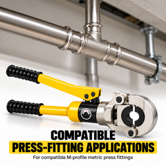 10T Hydraulic Pipe Crimping Tool with 4 M-Profile Dies M15 M18 M22 M28 360 Rotating Head for Compatible Metric Stainless Steel Press Fittings