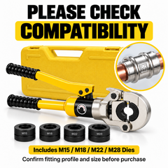 10T Hydraulic Pipe Crimping Tool with 4 M-Profile Dies M15 M18 M22 M28 360 Rotating Head for Compatible Metric Stainless Steel Press Fittings