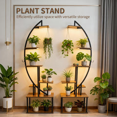 2 Pack Tall Plant Stand Indoor with Grow Lights 7 Tiered Large Metal Plant Shelf for Multiple Plants Lighted Corner Plant Rack in Living Room Patio Balcony