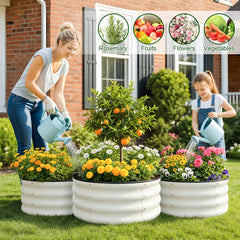 3 Pack Round Planter Boxes Outdoor Galvanized Steel Raised Garden Bed with Safety Edge and Open Base for Growing Plants in Backyard Garden Patio 60x60x28cm