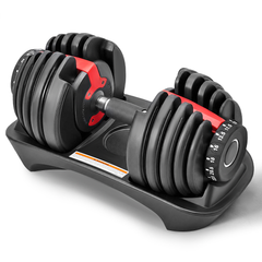 Single Adjustable Dumbbell with Storage Tray 2.5-24kg Quick Dial Weight Change Non-slip Grip for Home Gym Muscle Building Strength Training Workout