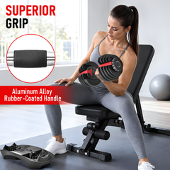 Single Adjustable Dumbbell with Storage Tray 2.5-24kg Quick Dial Weight Change Non-slip Grip for Home Gym Muscle Building Strength Training Workout