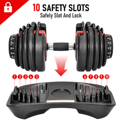Single Adjustable Dumbbell with Storage Tray 2.5-24kg Quick Dial Weight Change Non-slip Grip for Home Gym Muscle Building Strength Training Workout