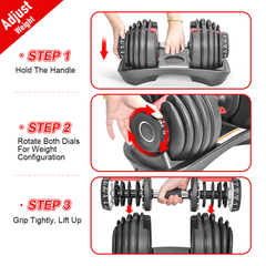 Single Adjustable Dumbbell with Storage Tray 2.5-24kg Quick Dial Weight Change Non-slip Grip for Home Gym Muscle Building Strength Training Workout
