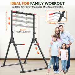 Foldable Power Tower Dip Station Multifunction Steel Standing Pull Up Bar 8-Level Height Adjustable for Home Gym Strength Training Workout 300KG Capacity