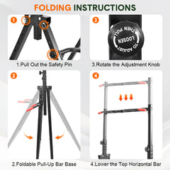 Foldable Power Tower Dip Station Multifunction Steel Standing Pull Up Bar 8-Level Height Adjustable for Home Gym Strength Training Workout 300KG Capacity