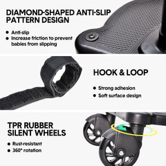 Universal Pram Board Seat and Stand Up Adjustable Buggy Board Pushchair with Bear Pattern Removable Seat Fits Most Strollers Holds Children Up to 25kg