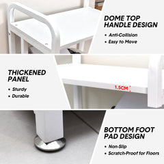 3 Tier Printer Stand Multifunctional Metal Storage Shelf with Top Handle and Foot Pad Home Office Printer Table Strong Loading Capacity 60x40x94cm White