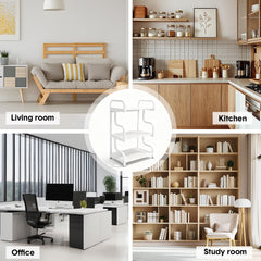 3 Tier Printer Stand Multifunctional Metal Storage Shelf with Top Handle and Foot Pad Home Office Printer Table Strong Loading Capacity 60x40x94cm White