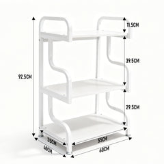 3 Tier Printer Stand Multifunctional Metal Storage Shelf with Top Handle and Foot Pad Home Office Printer Table Strong Loading Capacity 60x40x94cm White