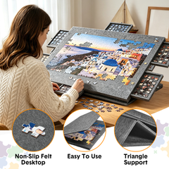 Foldable Puzzle Board with 6 Sorting Drawers 90x63cm Felt Jigsaw Table with Dust Cover Angled Stand Non Slip Surface for 1500 Piece Puzzles