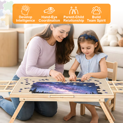 Folding Puzzle Table with Legs for 1500 Piece Puzzles Portable Wooden Jigsaw Puzzle Board 89x69cm with 4 Detachable Drawers and Protective Cover Game Table