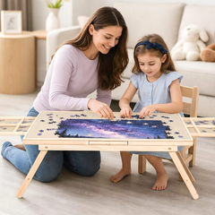 Folding Puzzle Table with Legs for 1500 Piece Puzzles Portable Wooden Jigsaw Puzzle Board 89x69cm with 4 Detachable Drawers and Protective Cover Game Table