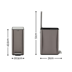 Cefito 15L Pedal Rubbish Bin Slim Carbon Steel Garbage Bin for Home Grey