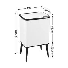Cefito 36L Rubbish Bin Dual Compartment Kitchen Waste Bin Removable Legs White