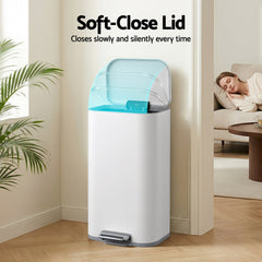 Cefito Kitchen Trash Can 40L Pedal Bins Rubbish Bin Steel with Soft Close Lid, Removable Inner Bucket, Rectangular Garbage Can Recycling Bin, White
