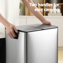 Cefito Pedal Bins Rubbish Bin Dual Compartment Waste Recycle Dustbins 60L Silver