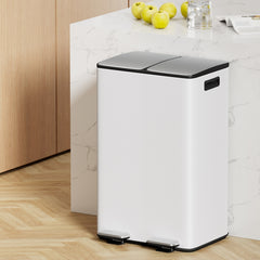 Cefito Pedal Bins Rubbish Bin Dual Compartment Waste Recycle Dustbins 60L White