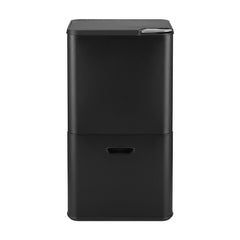 Cefito 63L Rubbish Bin 3 Compartment Carbon Steel Split Door Trash Can Black