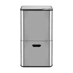 Cefito 63L Rubbish Bin 3 Compartment Stainless Steel Split Door Trash Can Silver