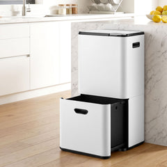 Cefito 63L Rubbish Bin 3 Compartment Carbon Steel Split Door Trash Can White