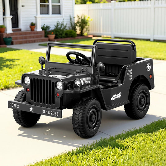 Rigo Kids Electric Ride On Car Jeep Military Off Road Toy Cars Remote 12V Black