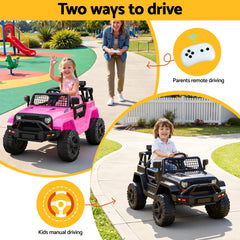 2x Rigo Electric Kids Ride On Car Black Pink Off-Road Ride-On Toy with Remote Control Horn Music