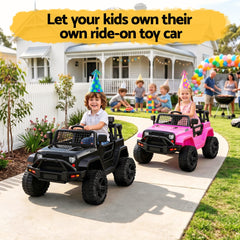 2x Rigo Electric Kids Ride On Car Black Pink Off-Road Ride-On Toy with Remote Control Horn Music