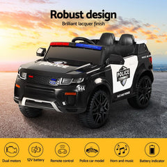 Rigo Kids Electric Ride On Patrol Police Car Horn Music Remote Black