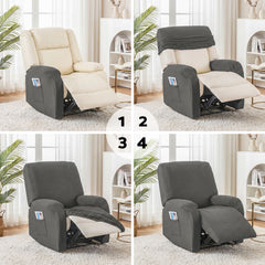 Artiss Recliner Chair Covers with Storage Side Pockets Grey Fabric