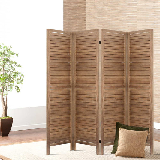 Artiss 4 Panel Room Divider Screen 160x170cm Louver Oak