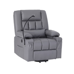 Artiss Power Lift Recliner Chair with Massage and Heat for Elderly, Electric Sofa Reclining Chair with USB and Phone Holder, PU Leather Comfy Armchair for Living Room, 2 Cup Holder & 4 Pockets, Grey