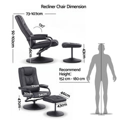 Artiss Recliner with Ottoman 360-Degree Swivel Recliner Chair and Ottoman Set PU Leather Black