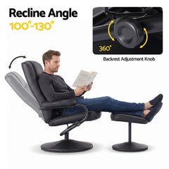 Artiss Recliner with Ottoman 360-Degree Swivel Recliner Chair and Ottoman Set PU Leather Black